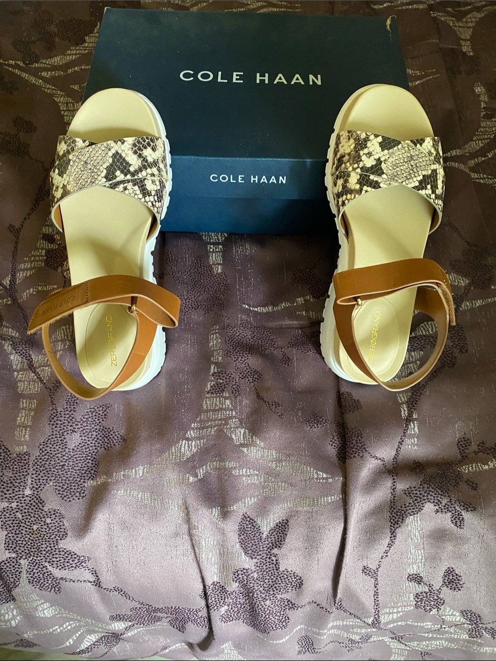 Cole Haan Tan & Snake-Print Leather Slide Sandals